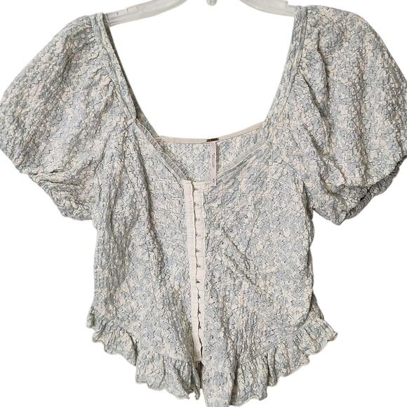 Free People Tops - Free People Corset Top Medium Puff Sleeve Ruffle Romantic Feminine Boho Coquette